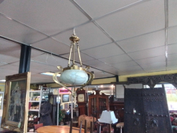 A Lovely Brass and Hanging Marble Lamp.W.32 Cm.