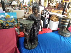 Lady with Cherub, cast iron with brass highlights. .40 Cm. Wide  73 Cm. High. 