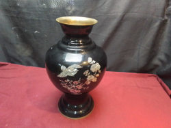 A Vintage brass with mother of pearl vase. W.20 H.34 Cm.