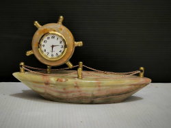 A beautiful hand carved onyx nautical ship table clock