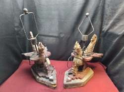 2x Antique Wooden Gilt of Table Lamps W.17 H.58 L.42 Cm.