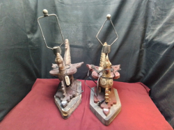 2x Antique Wooden Gilt of Table Lamps W.17 H.58 L.42 Cm.