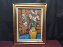 A Gilt Framed Oil on Canvas Signed Still Life. W.47 H.59 Cm.