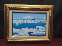 A Lovely Oil on Canvas Gilt Framed Seascape in Blue.W.49 H.40 Cm.