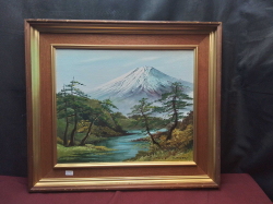 A Lovely Japanese Oil on Canvas Landscape Framed and Singed W.61.5 H.54 Cm.