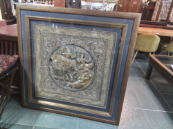 A Lovely Square Glazed and Framed Elephant Tapestry Picture Hand Woven.114x114 Cm.