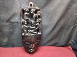 Vintage Ebony wood African carved mask. W.18 H.51 Cm.