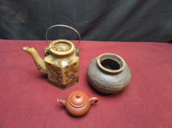 2 Vintage Chinese Teapots Marked at base. with an old vintage pot Stamped on face top.