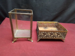2 French Solid Brass Vintage Vanity Jewelry Display Units.