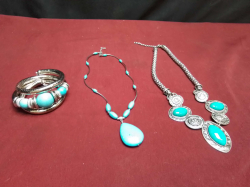 2 Turquoise 1970s, 925 Sliver Necklaces and 1 Bangle.