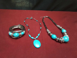 2 Turquoise 1970s, 925 Sliver Necklaces and 1 Bangle.