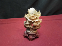 A vintage Chinese hand carved Shoushan stone floral display 12 cm high