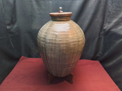 Large Heavy Gray Vintage Thai Kolam Water Vessel Pot. Thick Coated with top and base. Great Home Decoration Piece. W.30 H.60 Cm.