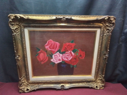 A Vintage flower oil painting in a good frame. W.49 H.58.5 Cm.
