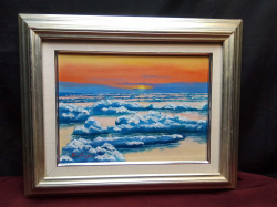 A Lovely Oil Painting of A Sunset. W.41 L.50 Cm.