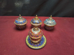 4 Very Nice small Benjarong Lidded Jars.