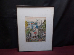 A City Center Colourfull Water Colour Painting Framed. W.32 H.41 Cm.