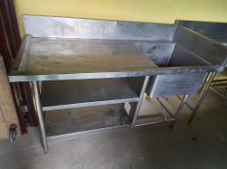 A Large Single Sink Unit with 2 Shelves Stainless  Steel. W.150 D.70 H.82 Cm.