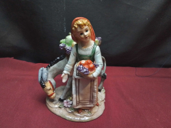 Porcelain Chinese Figurine of Girl & Donkey Selling Fruit Lovely Condition. W.16 H.20 Cm.