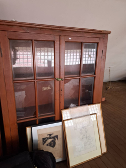 A Wooden glass display cabinet * some cracking glass.W.125 D.33 H.156 Cm.