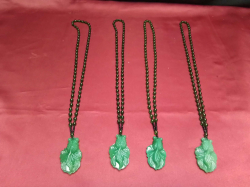 4 Dark Green Jade Pendants on Jade Necklaces. 
