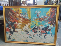An Abstract Oil on Canvas of Winter Sports. W.109 H.78 Cm.