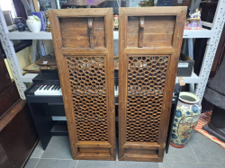 A Lovely Pair of Old Shuters Hand Carved with Latches. D.4.5 W.45 H.140 Cm.