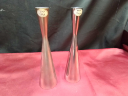 A Pair of IKEA Metal Candle Sticks. W.6 H.23 Cm.