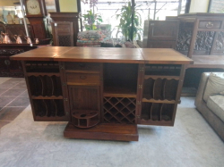 A Lovely Teak Foldaway Bar with 2 doors wine Storage and bottle Holders. L. 186 D.73 H.108 Cm.