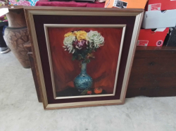 A Lovely Oil Paiting of Flower&Vase on Canvas with Wooden Framed. 64x73 Cm.