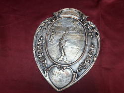 A very old silver plate on copper Tennis plaque for lady & mans Final very well made 30 cm high