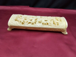 Carved Chinese elephant bone box (stamped). W.9 L.28 H.5 Cm.