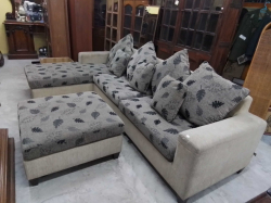Gray Fabric L - Shape Sofa 
W.300 D.178 H.80 Cm. With Large Stool.