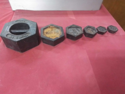 6 Pieces of Cast Iron Old Weighing Scale Weights. Lead Seal Stamped.