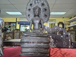 Bronze Naga Buddha enthroned buddha statue in sitting position. High 65 cm Base 27 cm 