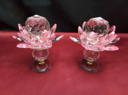 Pair of Crystals Lotus’s figurine. H.13 Cm.