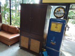 TV Cabinet with 2 drawers and large Storage area. Shelf space above the TV for audio /video appliances. D.64 L.108 H.195 Cm. Inside width 84 Cm. large enough for a 32 inch TV.