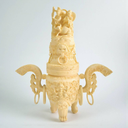 A dedicated Chinese art bone carved incent burner approx. H.38 cm. W.32 cm. 