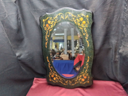 Vintage Italian inlaid design wood marquetry mirror.49x76 Cm.