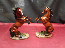 A Lovely Pair of Racing Horses Ornament Chestnut Brown 23Cm. High x 14 Cm. Wide.