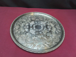A Very Heavy Silver Plate Antique Gallery Tray by Yeoman 30 Cm. Diameter Signed.