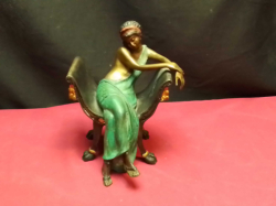 A vintage heavy cold painted bronze classic style seated lady 18cm high