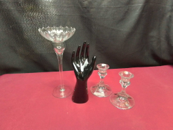 2 Glasses Candle Sticks, Black Hand Deco, 1 Cocktail Glass.