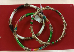 3 Vintage Gold tone Metal Bangle with Colour full and Enamel Christmas Jewelry.