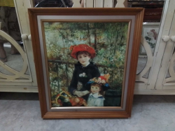 A Lovely Oil Painting Mom & Daughter with Wooden Framed. W.59 H.67 Cm.