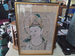 An old water colour picture of Indian Buddha 'Artist is Kannon Bodhisattva' W.36 H.51 Cm.