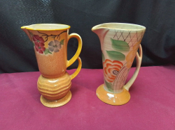 Two Wadeheath England art deco double handled jugs c1930, 19cm high