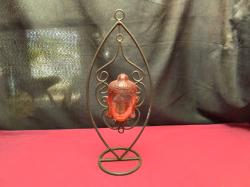 A Red Glass Buddha Head on Decor Stand.W.15 H.36 Cm.