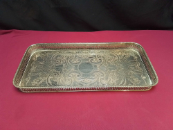 A Silver Plated on Copper Oblong Engraved Gallery tray. L.42 W.19 H.4 Cm.