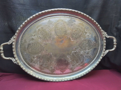 A Lovely Large Silver Plated Engraved with Jagoon Edge on Brass. W.50 L.74 Cm.